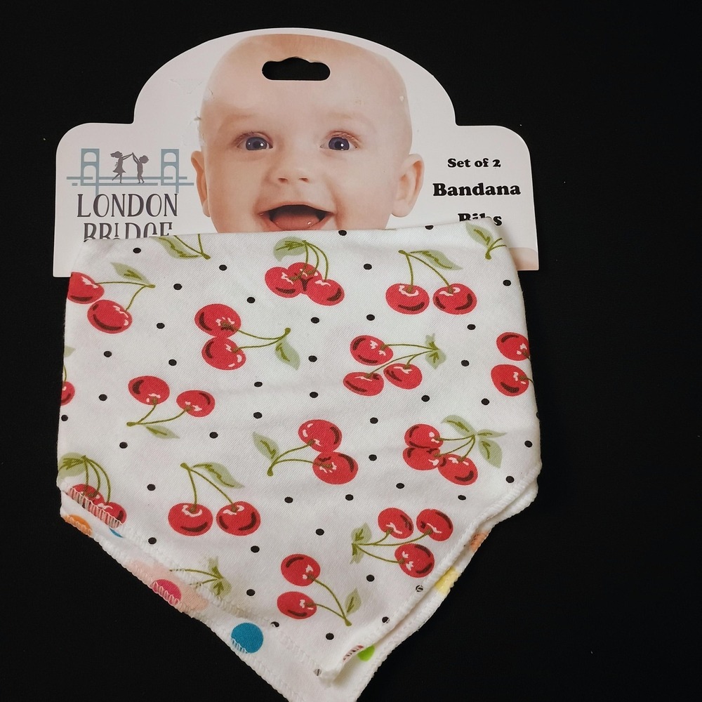 London Bridge Baby Bandana Dribble Bibs Set 2 Cotton Cherry‎ Dots Multicolor